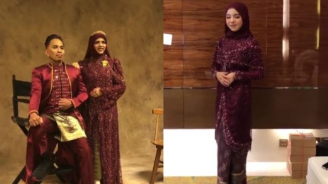 Busana Geni Faruk dan putri Gen Halilintar saat resepsi Aaliyah-Thariq. [TikTok]