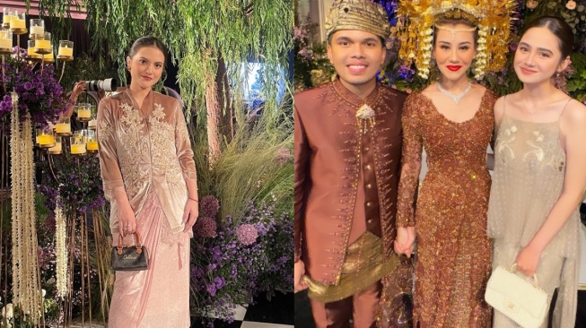 Kolase Syifa Hadju dan Marsha Aruan di resepsi pernikahan Thariq Halilintar dan Aaliyah Massaid (Instagram)