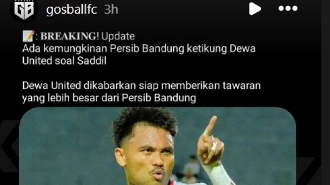 Kabar Dewa United dikabarkan juga menaruh minat memboyong Saddil Ramdani. [Instagram @gosball]