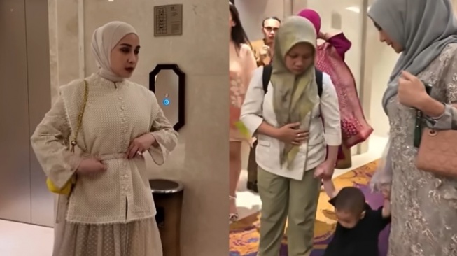 Nagita Slavina dan Sus Rini saat kondangan ke pernikahan Thariq Halilintar (YouTube/RANS Entertainment)