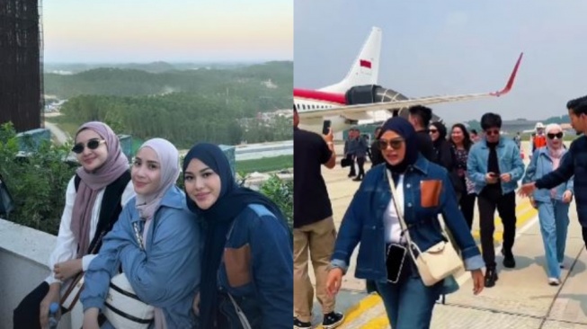 Adu tas Aurel Hermansyah dan Nagita Slavina saat kunjungi IKN. [Instagram]