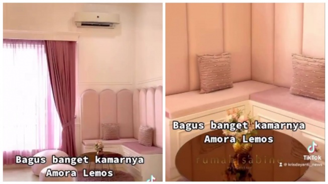 Penampakan kamar Amora Lemos: ada sofa pink dan meja emas di sudut. (Instagram/@krisdayanti_news)