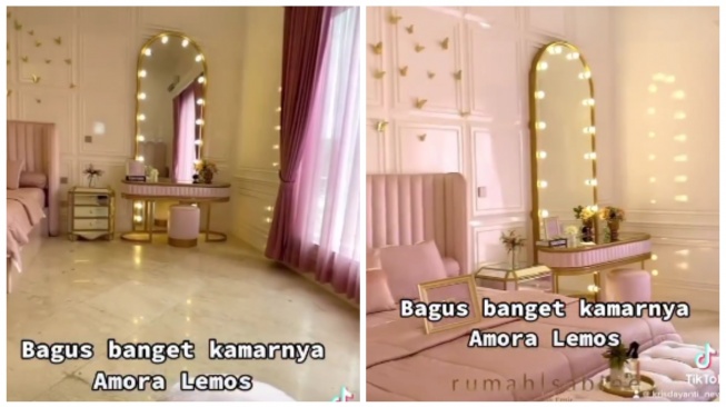 Penampakan kamar Amora Lemos: ada meja rias emas dan cermin tinggi. (Instagram/@krisdayanti_news)