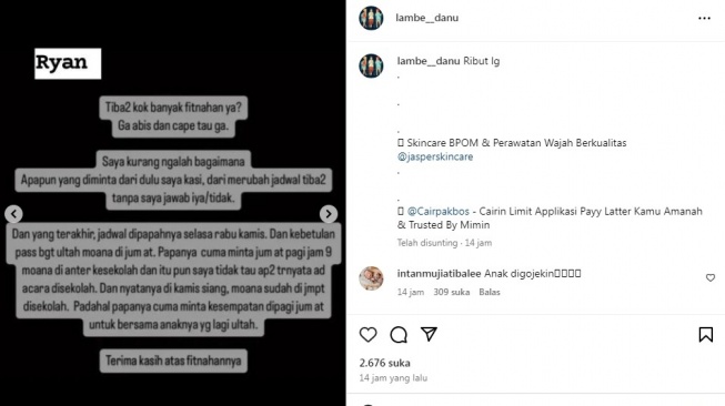 Klarifikasi Teuku Ryan soal tuduhan Ria Ricis [Instagram/@lambe__danu]