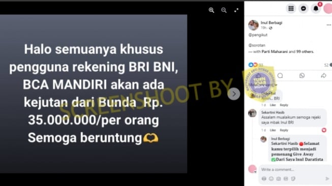 Cek Fakta: Inul Daratista Membuat Giveaway Rp35 Juta Khusus untuk Pengguna Rekening BRI BNI BCA MANDIRI, Benarkah?