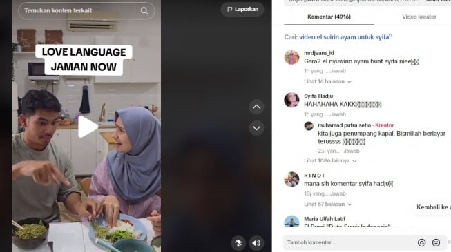 Reaksi Syifa Hadju ada parodi pasangan suwir daging ayam [TikTok]