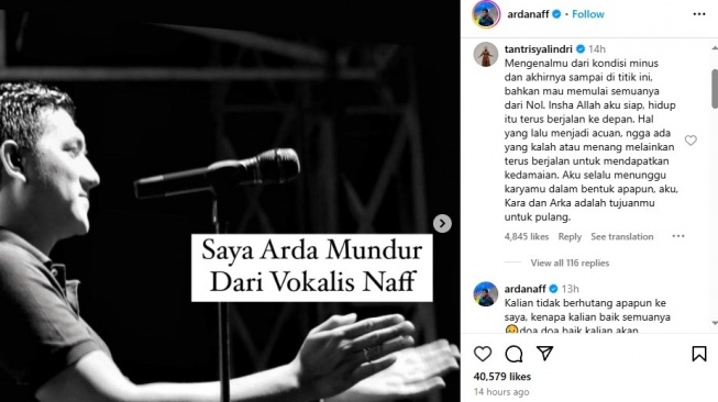 Tantri Syalindri tanggapi kabar suaminya, Arda, hengkang dari Naff (Instagram)