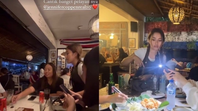 Jennifer Coppen jadi pelayan di restoran mertua, Yaya. (Instagram/jennifercoppenreal20)