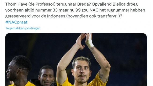 Thom Haye bakal balikan ke NAC Breda. (X/@TjTj740156)