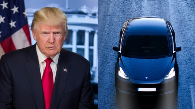 Donald Trump dan mobil Tesla. (Unsplash/Library of Congress/Dylan Calluy)