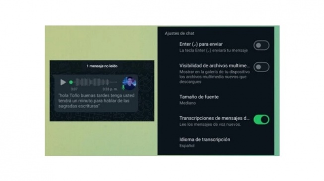 Transkripsi audio WhatsApp. [Xataka Meksiko via Gearrice]