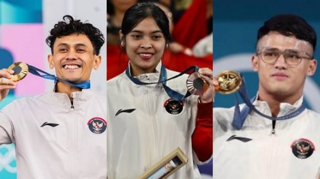 Kolase Veddriq Leonardo, Gregoria Mariska Tunjung dan Rizki Juniansyah di Olimpiade Paris. (Instagram/ANTARA)