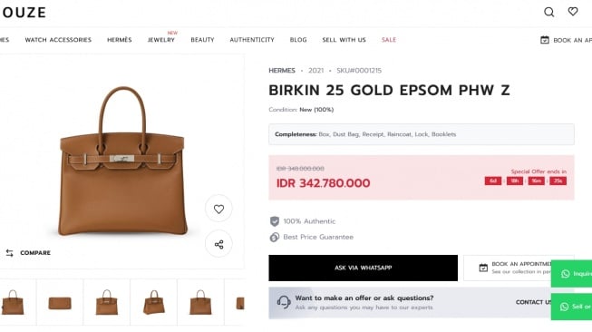 Harga tas Erin Taulany. (Luxehouze)