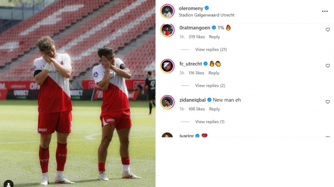 Postingan Ole Romeny diserbu dua pemain timnas Indonesia usai cetak gol. (Instagram/@oleromeny)