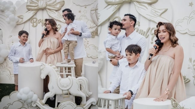 Jessica Iskandar dan Vincent Verhaag menggelar acara gender reveal sekaligus ultah Vincent dan El Barack. Jedar tengah mengandung anak perempuan. [Instagram]