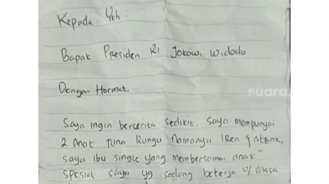 Surat dari seorang ibu ke Presiden Jokowi [SuaraSulsel.id/Istimewa]