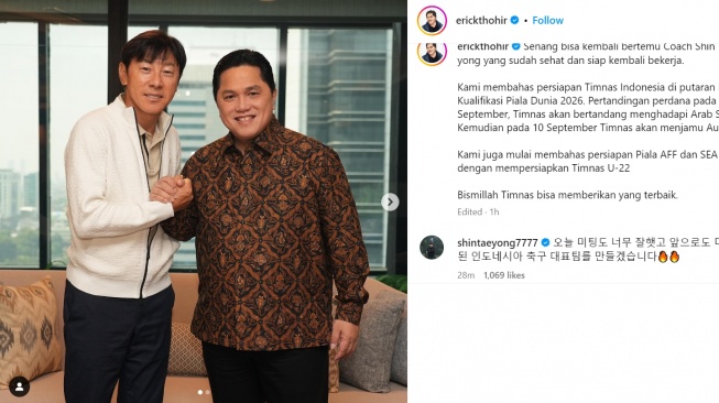 Shin Tae-yong bertemu dengan Erick Thohir. (Instagram/@erickthohir)