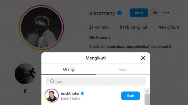 Ole Romeny follback Erick Thohir. (Instagram/@oleromeny)