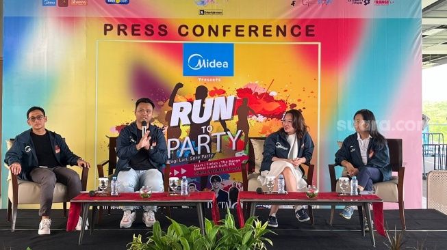 Konferensi pers Run to Party di PIK, Jakarta Utara pada Kamis (15/8/2024). [Suara.com/Rena Pangesti]