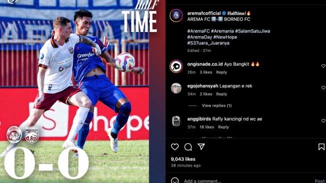 Seru! Arema vs Borneo Tanpa Gol di Babak Pertama, Peluang Emas Bergantian Tercipta