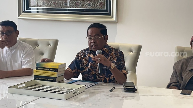 Ketua Dewan Pembina Badan Pemenangan Pemilu (Bappilu) Partai Golkar, Idrus Marham. (Suara.com/Bagaskara)