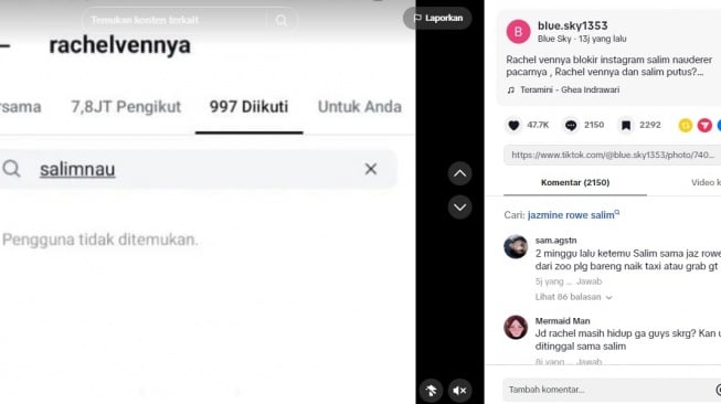 Postingan soal Rachel Vennya dan Salim Nauderer [TikTok]