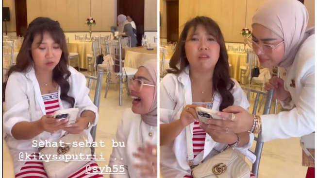 Kiky Saputri saksikan wajah anak Syahrini dan Reino Barack (TikTok/@iamnadya_)