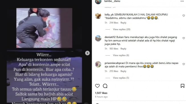 konten Atta Halilintar menunaikan ibadah salat diterpa komentar miring (Instagram/@lambe__danu)