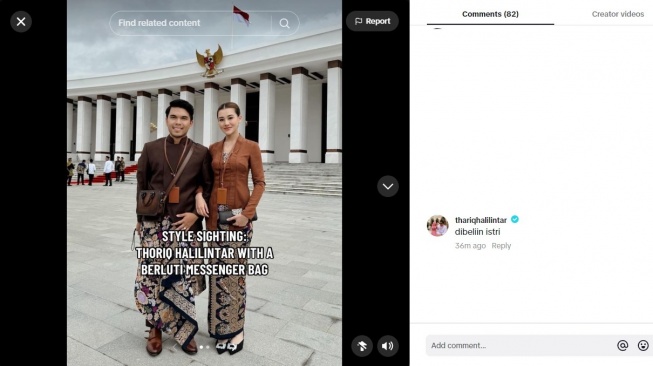 Thariq Halilintar pamer tas dibeliin istri. (TikTok/time.international)