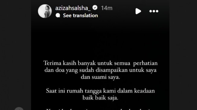 Klarifikasi istri Pratama Arhan, Azizah Salsha soal isu perselingkuhan dirinya. (Instagram/@azizahsalsha_)