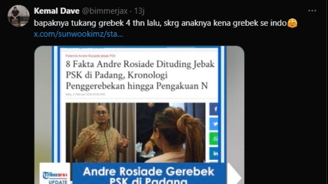 Bidikan layar nama Andre Rosiade trending topic di platform X pasca isu putrinya berselingkuh. (tangkapan layar/X)