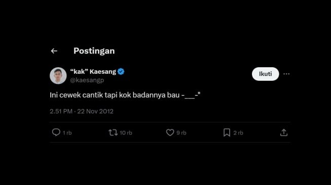 Cuitan Kaesang Pangarep soal bau badan. [X/kaesangp]