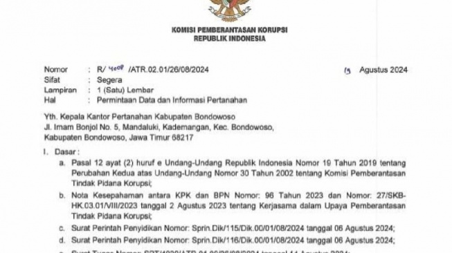 Surat berlogo KPK RI yang beredar di media sosial. ANTARA/HO