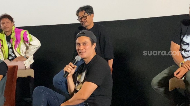 Baim Wong dalam konferensi pers film Lembayung di kawasan Kuningan, Jakarta Selatan, Senin (26/8/2024).