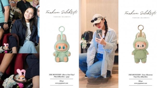 Nagita Slavina dan Ayu Ting Ting pakai boneka Labubu. (Instagram/fashion__selebriti)