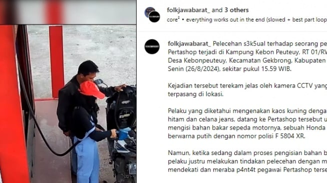 Viral pemotor pria beraksi cabul dengan meremas bagian intim karyawati sebuah SPBU. (tangkapan layar/instagram)