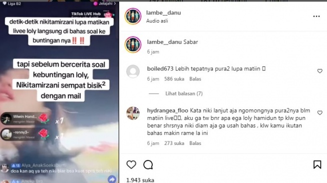 Postingan soal Nikita Mirzani [Instagram/@lambe__danu]