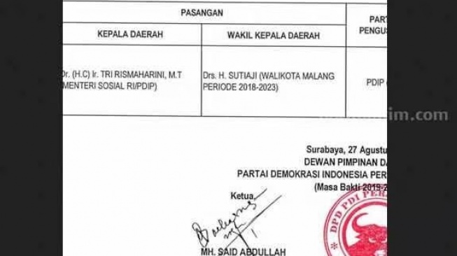 Bocoran surat yang diteken Ketua DPD PDI Perjuangan Jatim, Said Abdullah, di kalangan wartawan. [beritajatim]