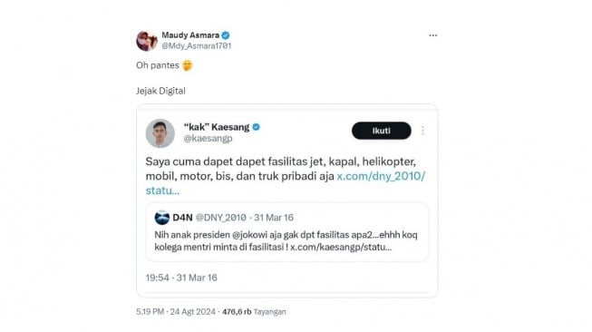 Jejak digital Kaesang Pangarep. [X/Mdy_Asmara1701]