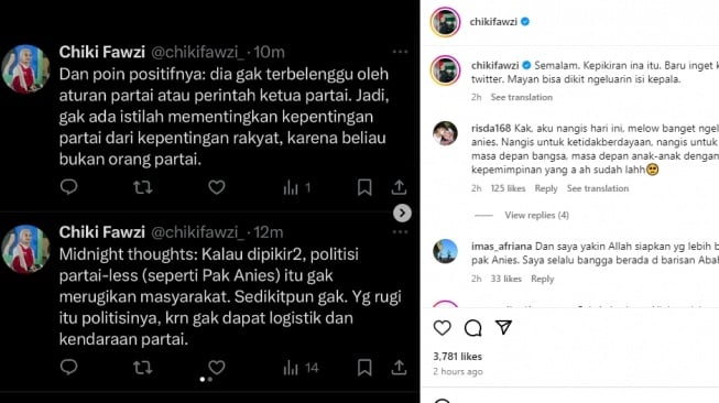 Postingan aktivis sekaligus musisi Chiki Fawzi. (tangkapan layar/Instagram)