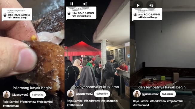 Tangkapan layar ulasan Warung Rojo Sambel milik Raffi Ahmad. (YouTube Shorts/@juanowen2)