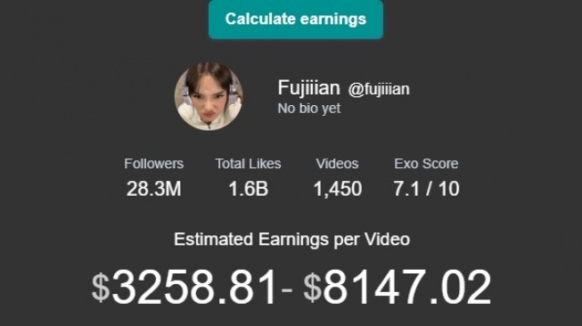 Penghasilan TikTok Fuji (exolyt.com)