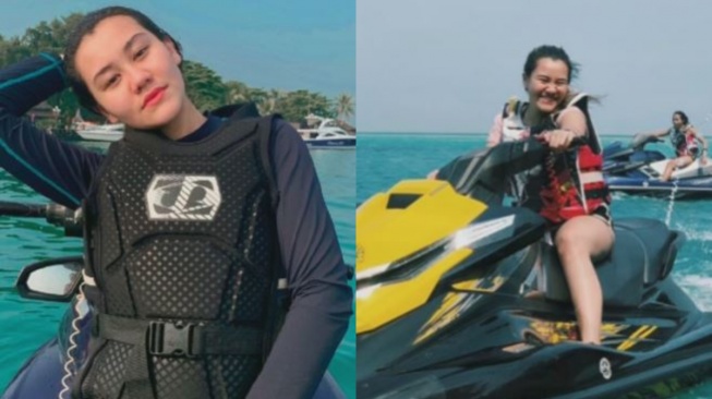 Potret Aaliyah Massaid main jet ski. [TikTok]