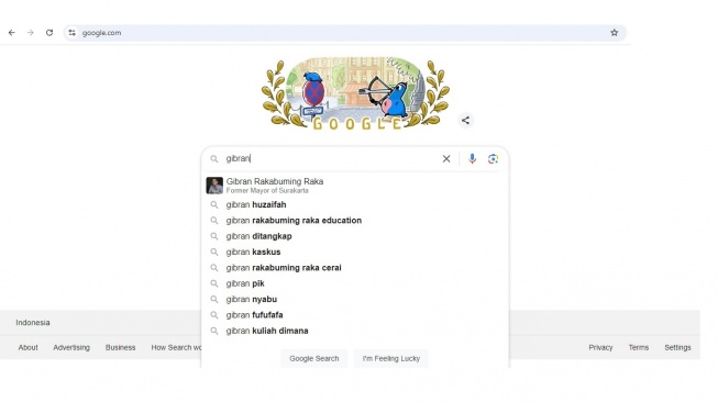 Pencarian Google Gibran Rakabuming. [screenshot]