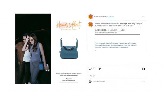 Harga tas Aaliyah Massaid. [Instagram/hermes.selebriti]