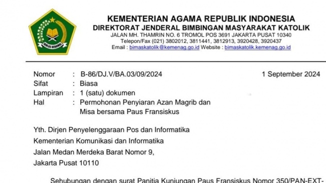 Menkominfo Budi Arie Setiadi mengkonfirmasi surat imbauan azan magrib via running text dari Kemenag kepada Suara.com pada Selasa (3/9/2024) malam. [Suara.com/Dicky Prastya/Screenshot]