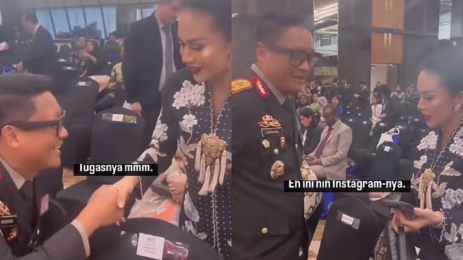 Interaksi Kris Dayanti dan Irjen Pol Krishna Murti di acara HUT ke-57 ASEAN (TikTok/krisdayanti_news)