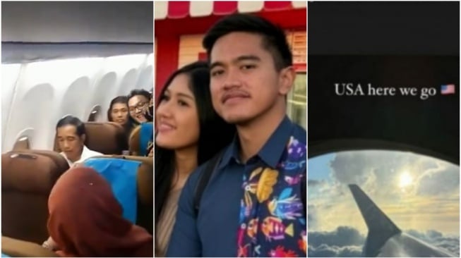 Momen Jokowi naik pesawat kelas ekonomi. Kaesang dan Erina disorot usai naik private jet. (Kolase Facebook dan Instagram)