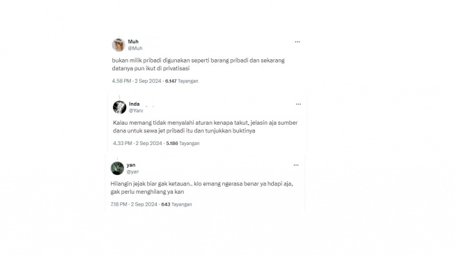 Tweet warganet sola data jet pribadi Kaesang Pangarep. [screenshot]