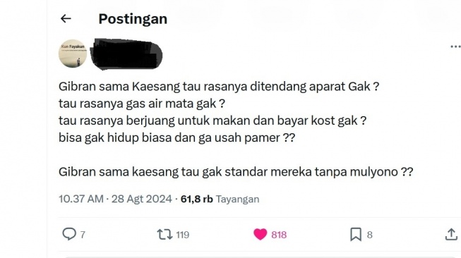 Seorang warganet membandingkan Gibran Rakabuming dan Kaesang Pangarep dengan Iqbal Ramadhan. [Twitter]